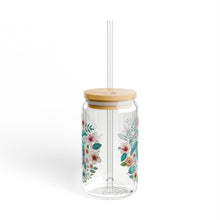 Load image into Gallery viewer, 16oz Boho Floral Sea Turtle Sipper Glass
