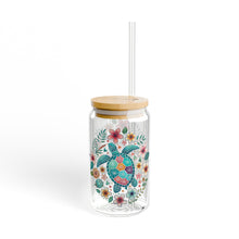 Load image into Gallery viewer, 16oz Boho Floral Sea Turtle Sipper Glass
