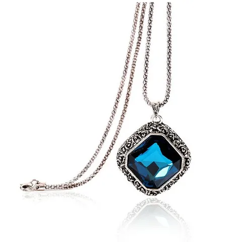 Rhombus Rhinestone Long Necklace