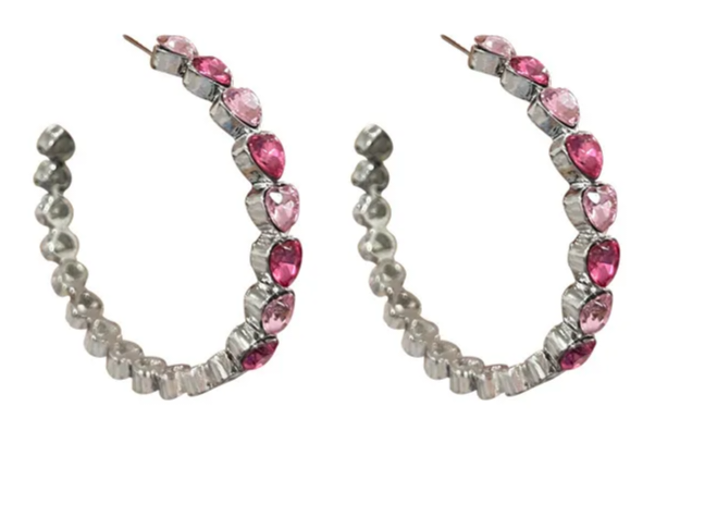 Multi-Colored Rhinestone Heart Shape Hoop Earrings