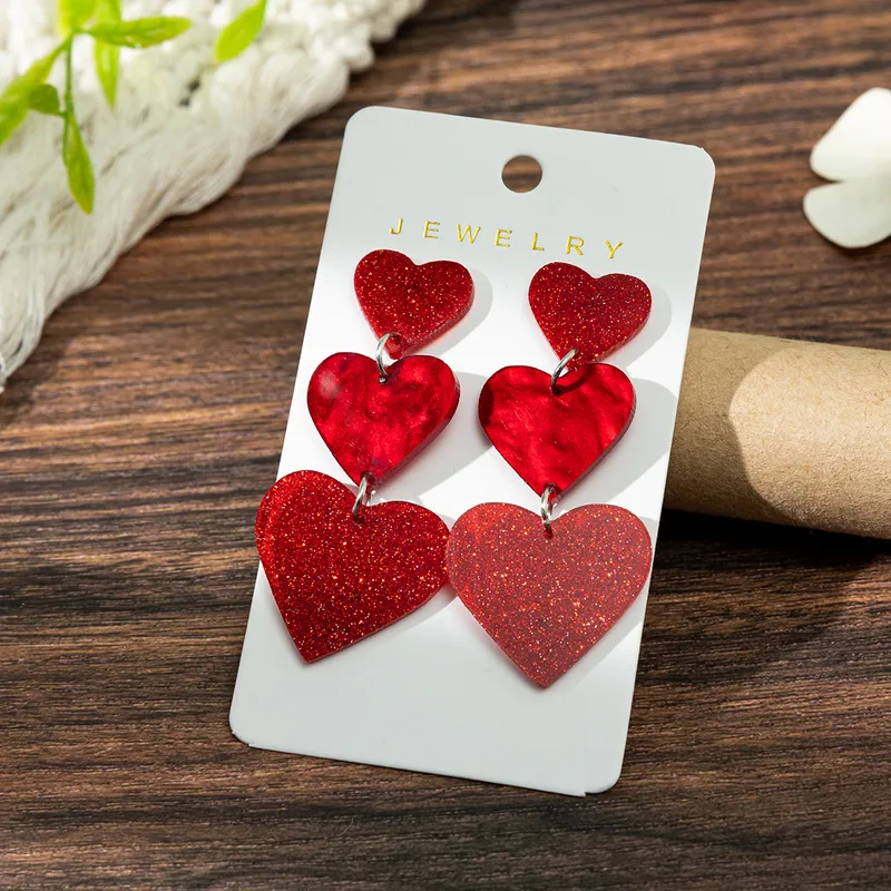 Acrylic Heart 3 Tiered Earrings