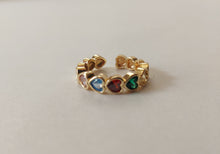 Load image into Gallery viewer, Multi-color Rhinestone Hearts Ring

