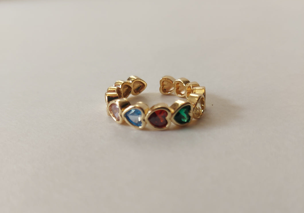 Multi-color Rhinestone Hearts Ring