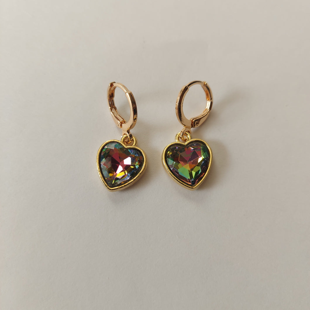 Iridescent Rhinestone Heart Earrings