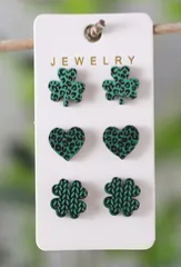 Shamrock And Heart Wood Stud Earrings