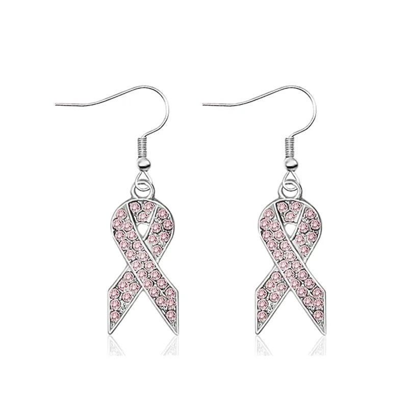 Pink Rhinestone Ribbon Earrings