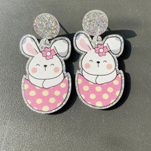 Load image into Gallery viewer, Acrylic Bunny in Egg Earrings
