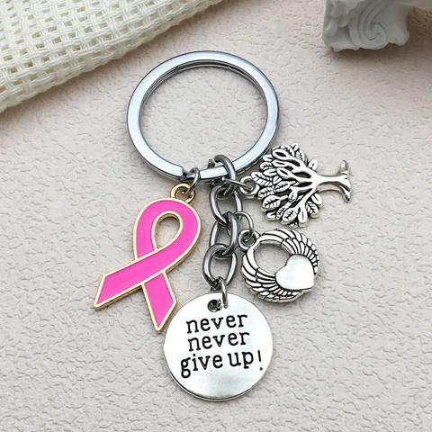 Never Give Up Breast Cancer Keychain