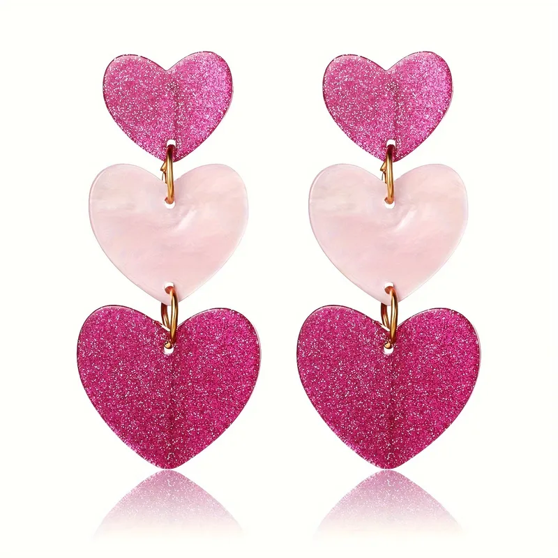 Acrylic Heart 3 Tiered Earrings