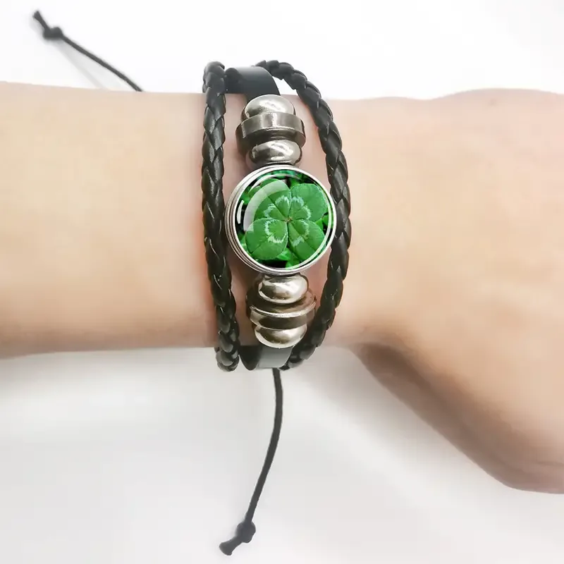 Four Leaf Clover Leather Bracelet