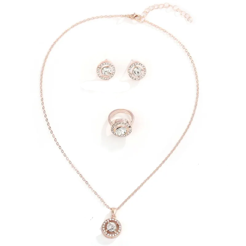 Elegant Rhinestone Necklace Ring And Earring Set