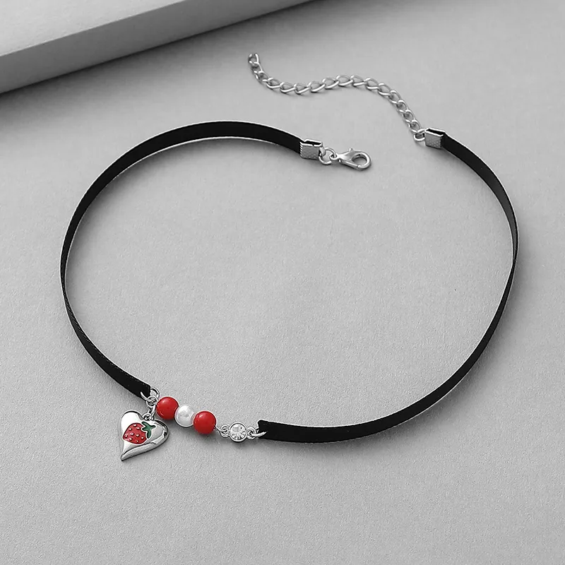 Heart Shape With Strawberry Choker Necklace