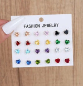 Set Of 12 Heart Shape Rhinestones In Multiple Colors