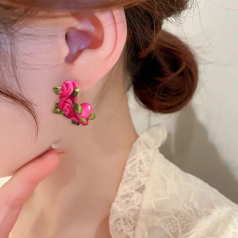 Pink Flower Hoop Earrings
