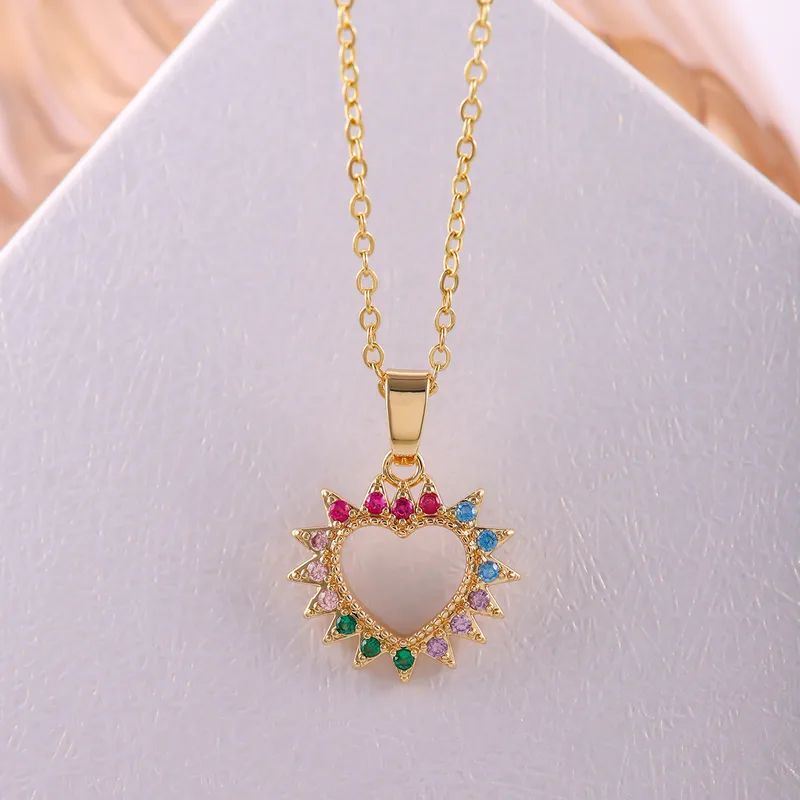 Stainless Steel Multi-Colored Rhinestone Heart Necklace