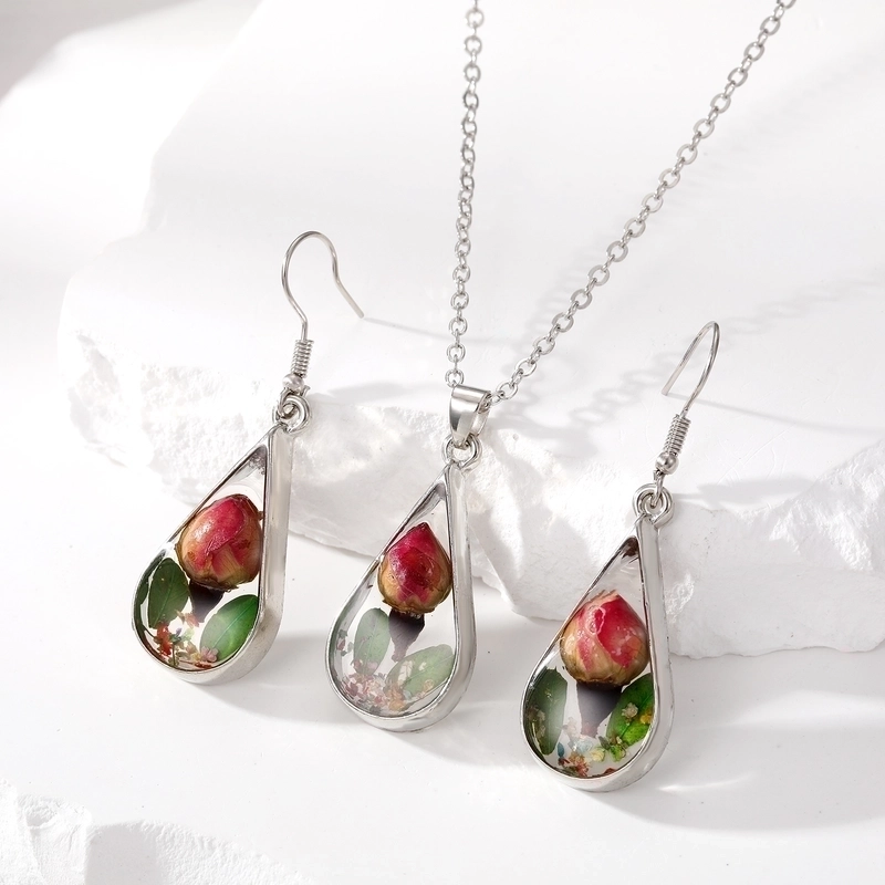 Resin Flower Necklace and Earring Set