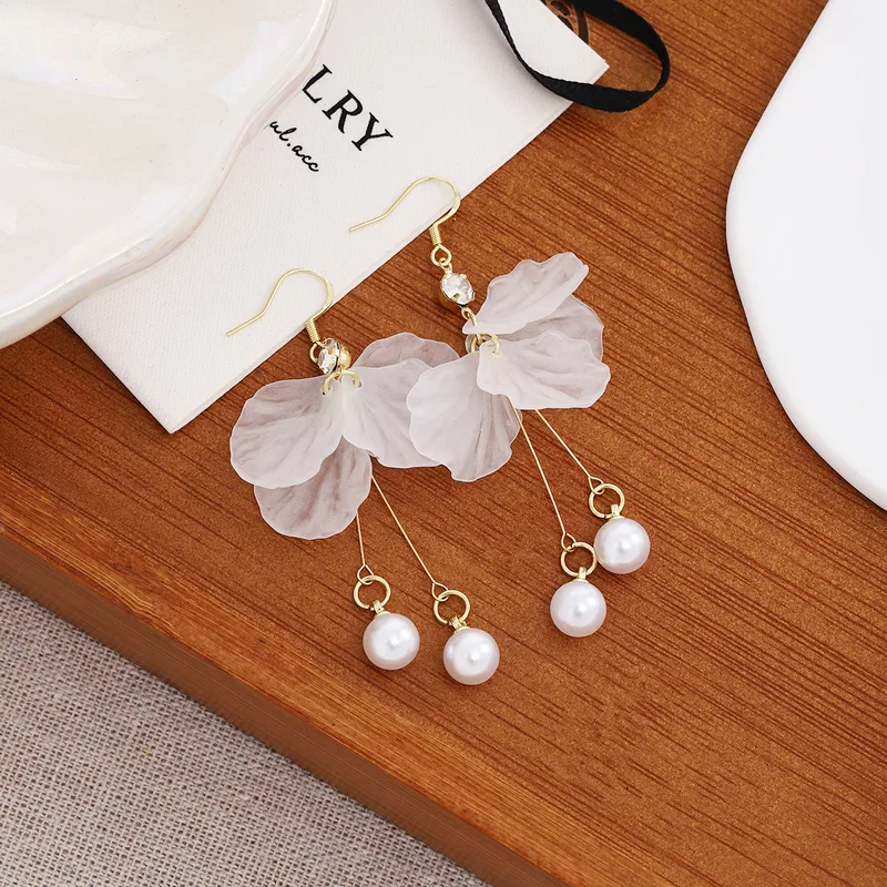 Acrylic Petal And Pearl Earrings
