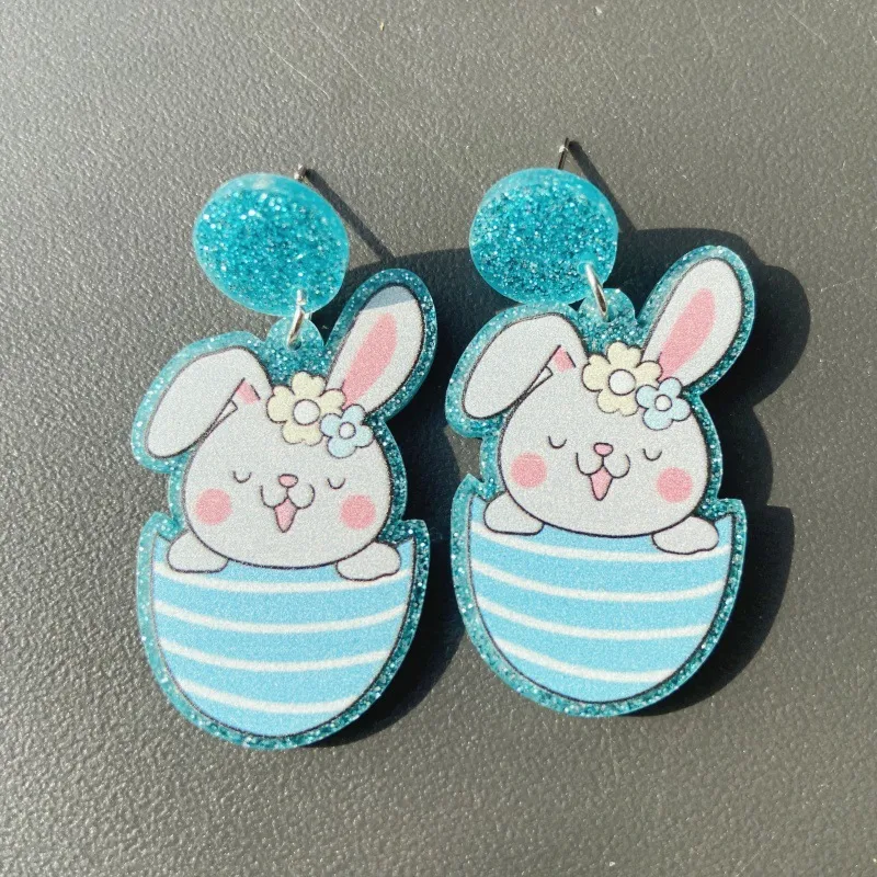 Acrylic Bunny in Egg Earrings