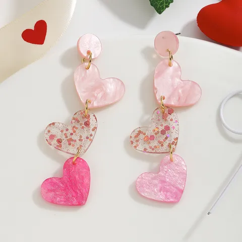 Acrylic Heart 3 Tiered Earrings