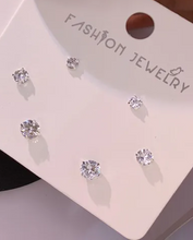 Load image into Gallery viewer, 3 Set Rhinestone Stud Earrings
