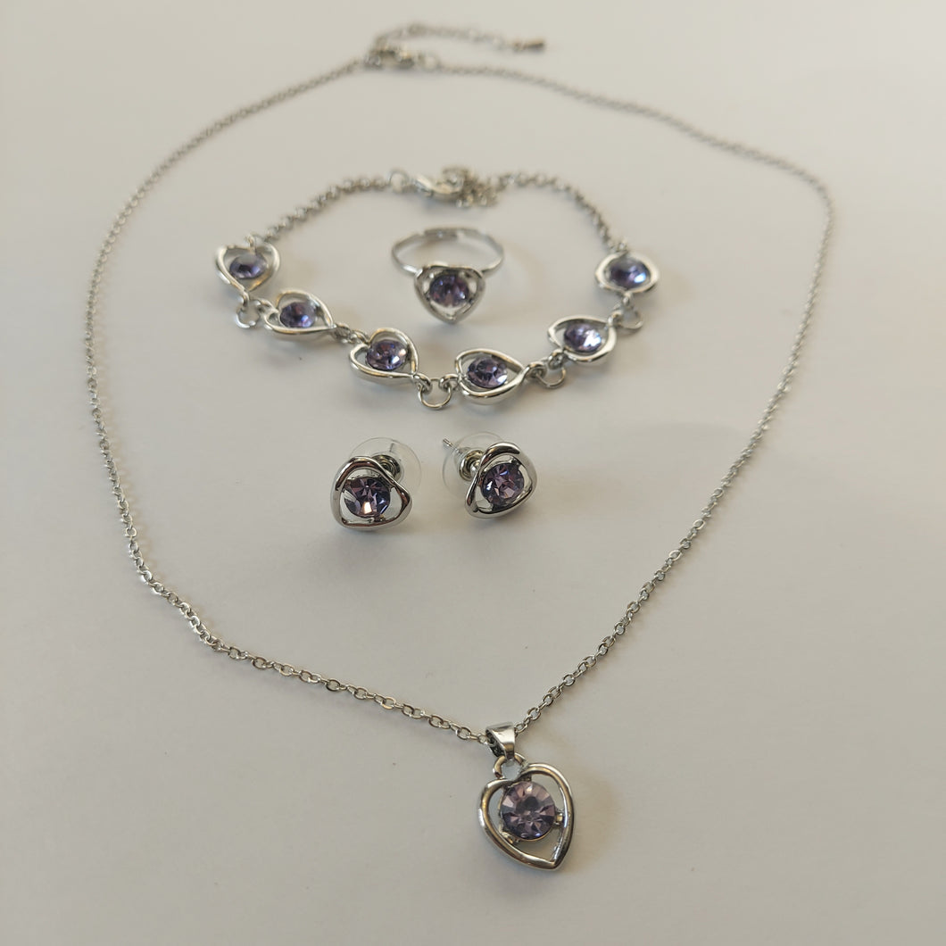 Rhinestone Heart 4 Piece Jewelry Set