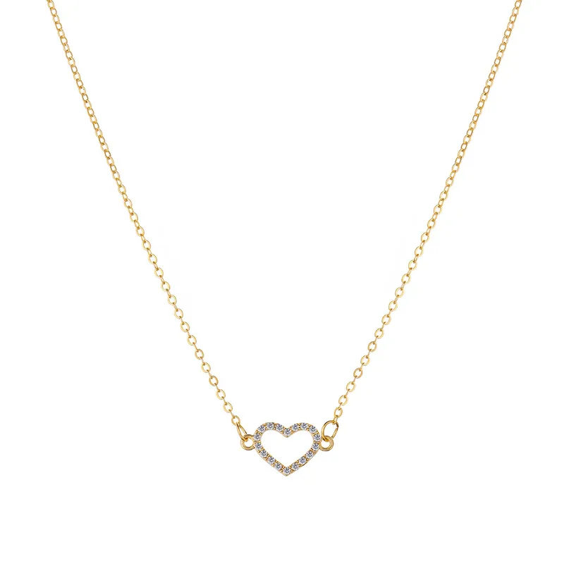 Gold Rhinestone Heart Outline Necklace