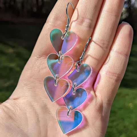 Iridescent 3 Tiered Heart Acrylic Earrings