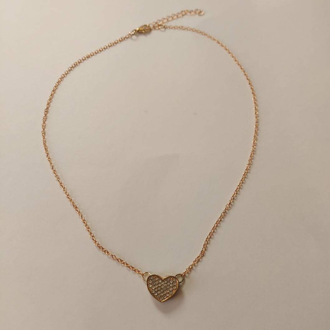 Gold Rhinestone Heart Necklace