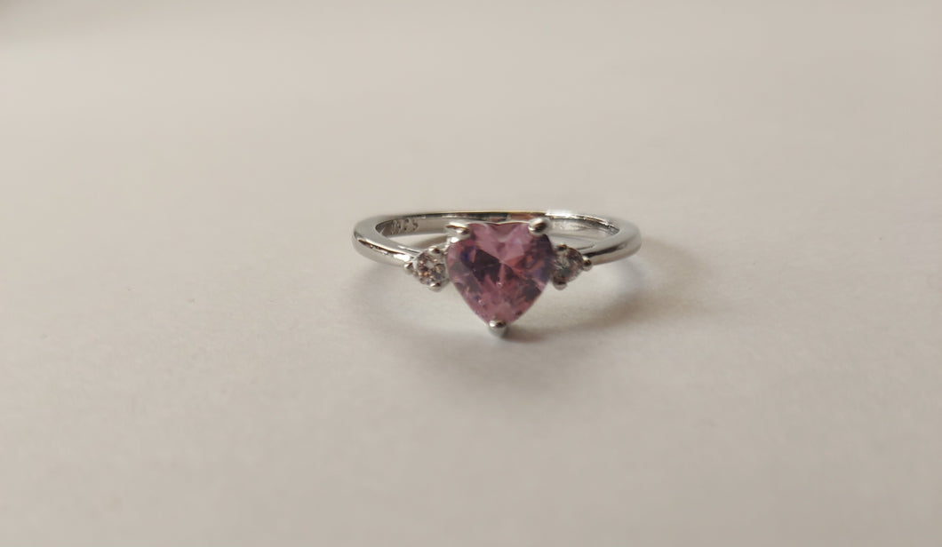 Pink Rhinestone Heart Ring