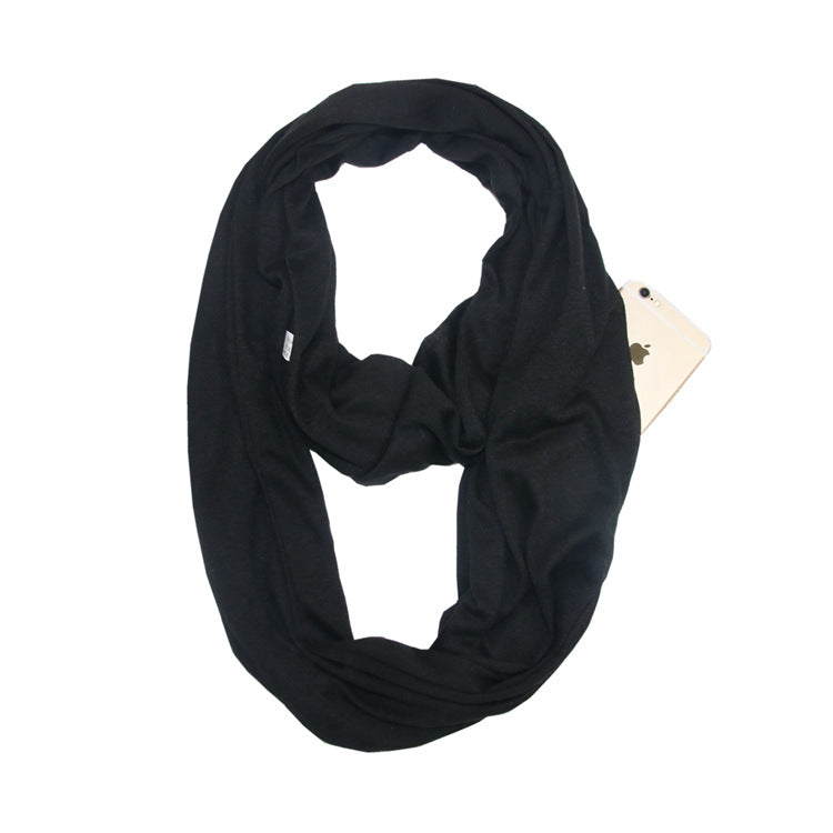 Modern and Chic Infinity Scarf with Secret Pocket for Evening Jog - Classic Black