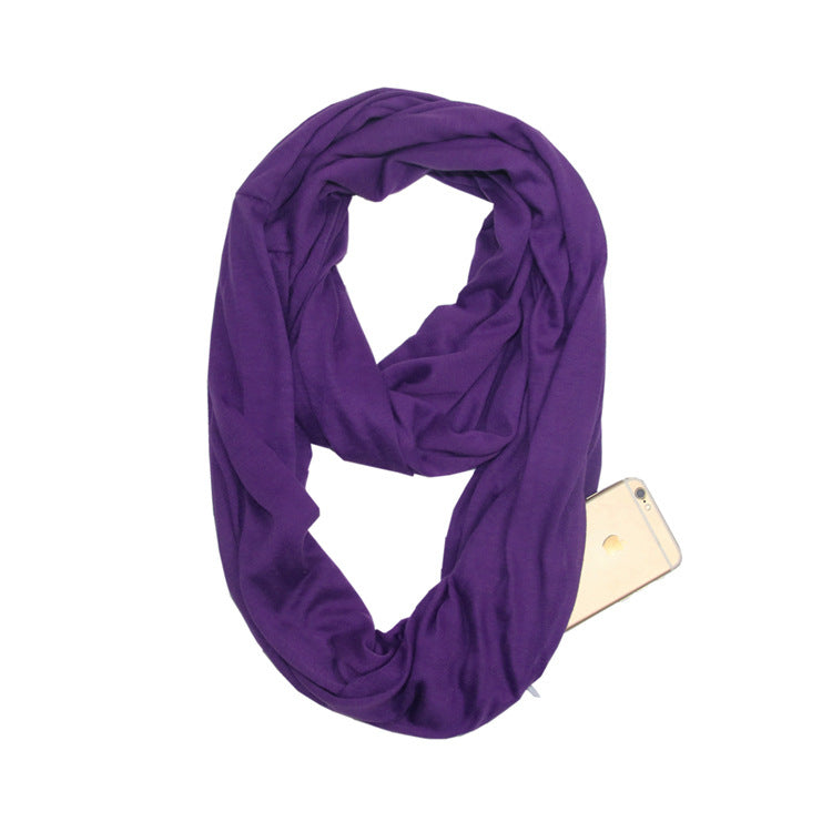 Modern and Chic Infinity Scarf with Secret Pocket for Evening Jog - Purple