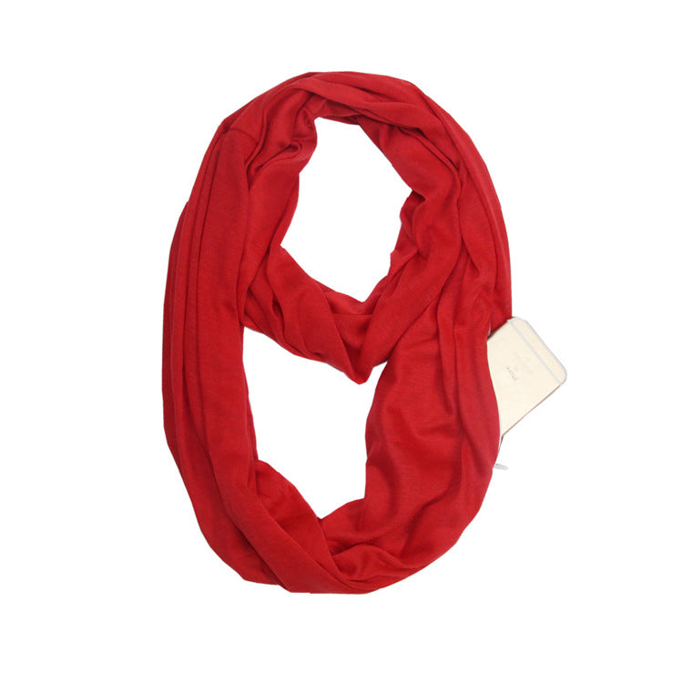 Modern and Chic Infinity Scarf with Secret Pocket for Evening Jog - Classic Red