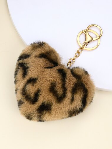 Leopard Pattern Heart Charm Keychain