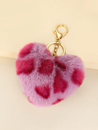 Fluffy Heart Charm Keychain