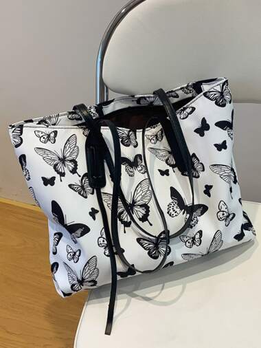 Butterfly Graphic Shoulder Tote Bag
