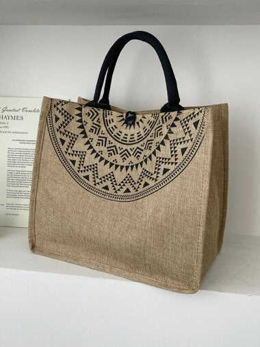 Geometric Graphic Linen Tote Bag