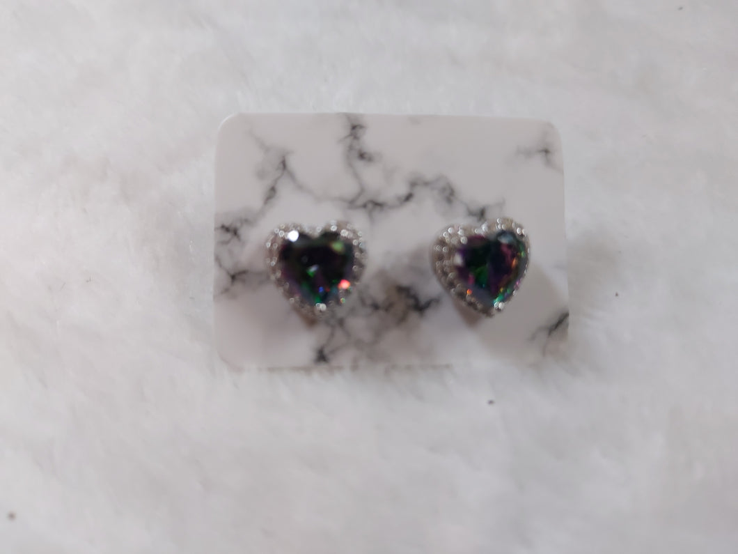 Sterling Silver Heart Shape Rainbow Topaz CZ Earrings
