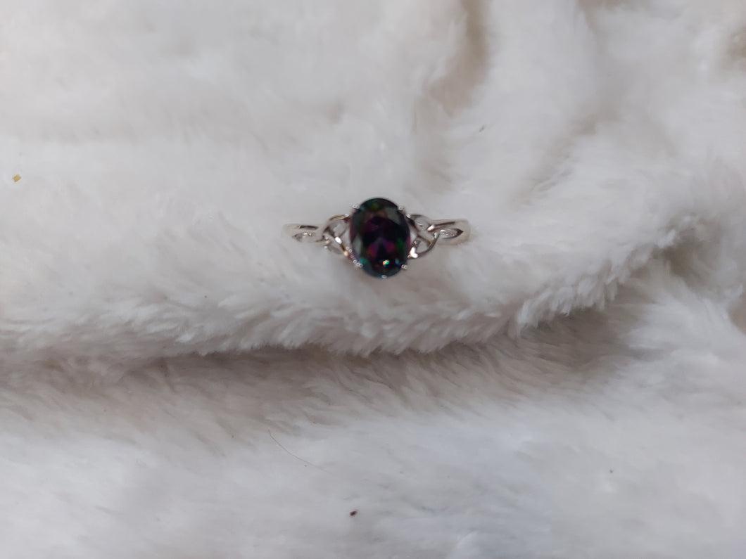 Sterling Silver Charmed Oval Rainbow CZ Ring