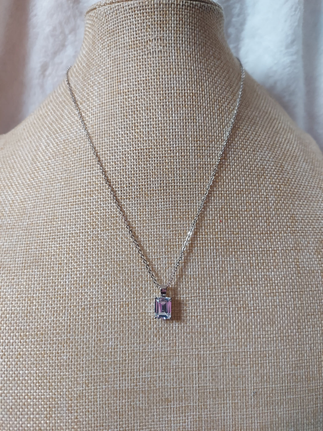 Rhodium Brass Chain Rectangle Pendant with AAA Grade CZ in Clear