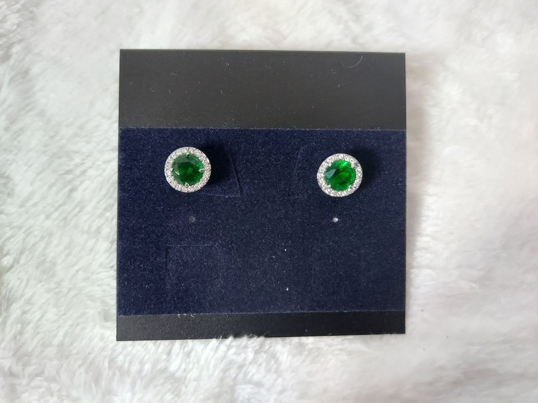 High polished (no plating) Stainless Steel Earrings with Synthetic Glass in Emerald