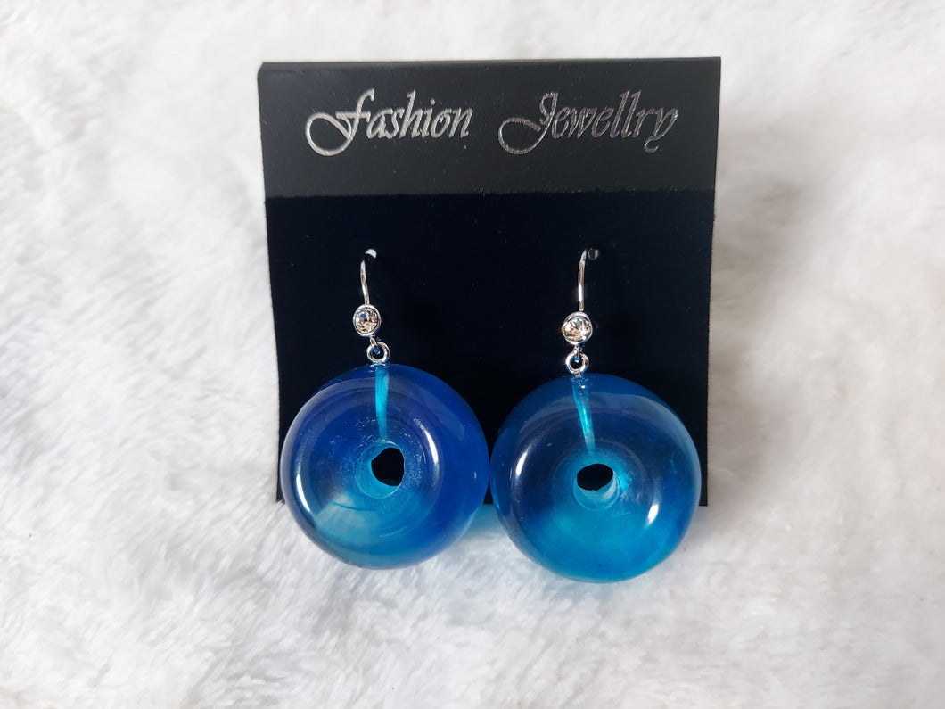 Rhodium Brass Earrings with Synthetic Stone in Blue Topaz