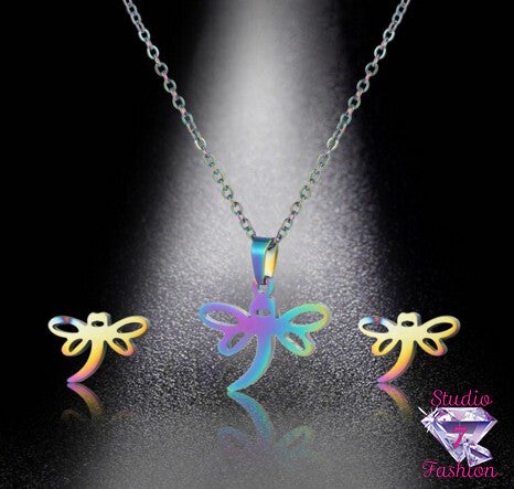 Soaring Dragonfly Necklace Earring Set