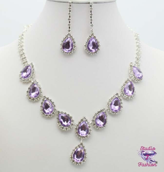 Lavender Teardrop Necklace Earring Set