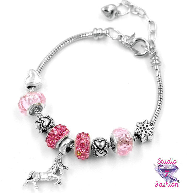 Unicorn Hearts Pink Charm Bracelet