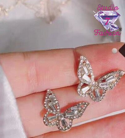 Lovely Rhinestone Butterfly Earrings