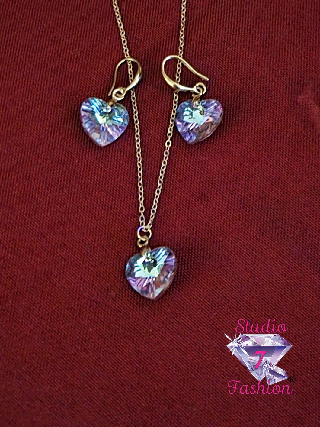 Iridescent Hearts Necklace Earring Set