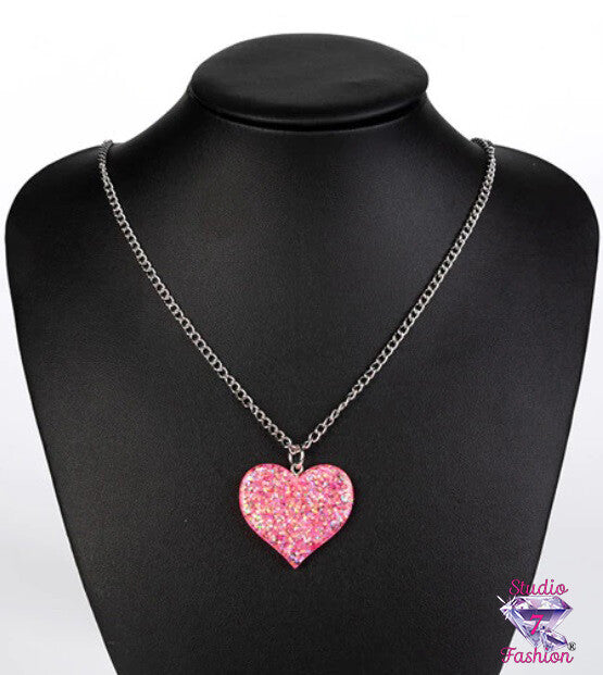 Pink Sparkle Heart Necklace