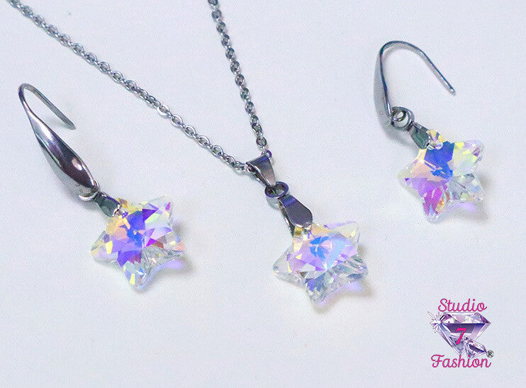 Iridescent Star Necklace Earring Set