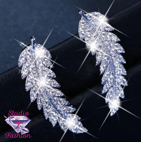 Sparkling Rhinestone Feather Earrings