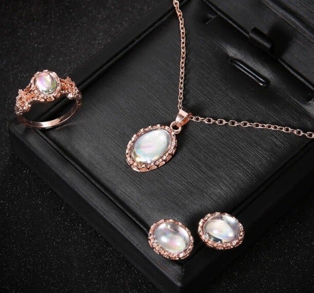 Beautiful Opal Necklace, Ring, and Earring Set